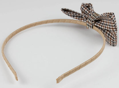 Classic Houndstooth Tweed Bow Headband: Skinny Metal Alice Hair Band