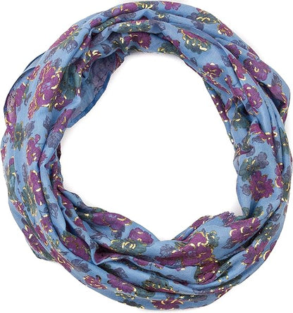 Women Floral Print Scarf Lightweight Soft Shawl Wrap with Frayed Ends Oversized Blue Scarf (Blue)