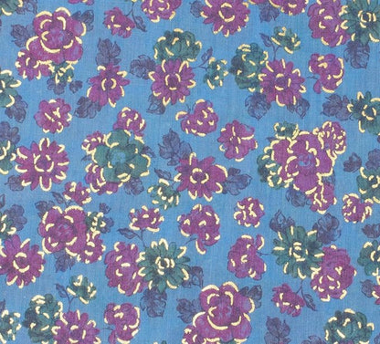 Women Floral Print Scarf Lightweight Soft Shawl Wrap with Frayed Ends Oversized Blue Scarf (Blue)