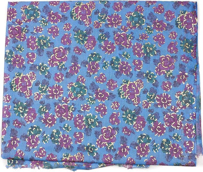 Women Floral Print Scarf Lightweight Soft Shawl Wrap with Frayed Ends Oversized Blue Scarf (Blue)