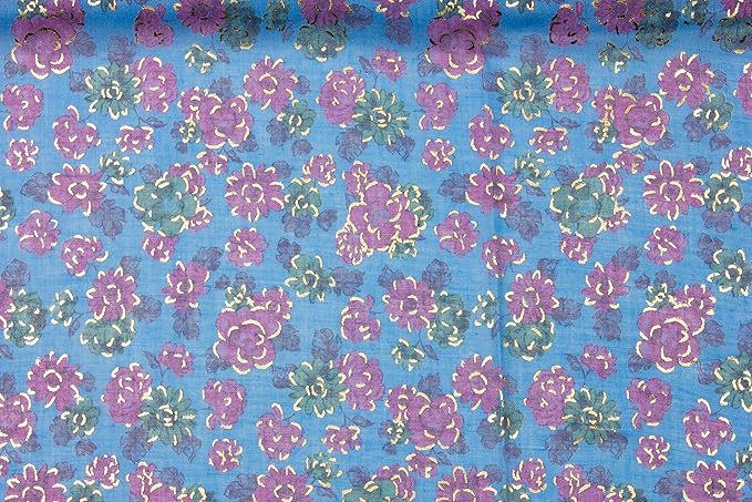 Women Floral Print Scarf Lightweight Soft Shawl Wrap with Frayed Ends Oversized Blue Scarf (Blue)