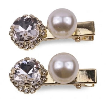 Crystal Pearl Gold Bobby Pins Hair Clips Decorative Slides for Women Wedding Party (Pack of 4)