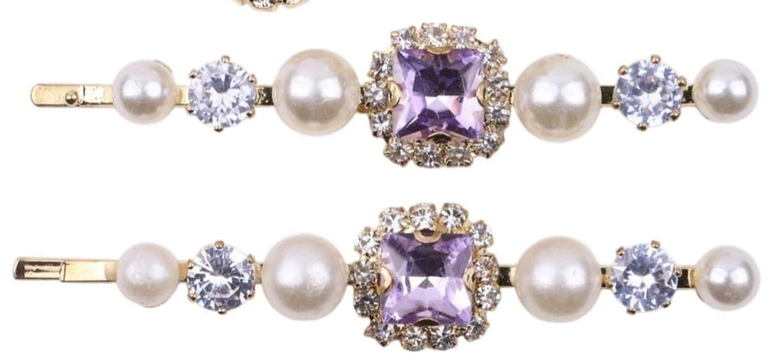 Crystal Pearl Gold Bobby Pins Hair Clips Decorative Slides for Women Wedding Party (Pack of 4)