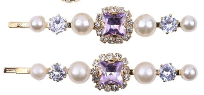 Crystal Pearl Gold Bobby Pins Hair Clips Decorative Slides for Women Wedding Party (Pack of 4)