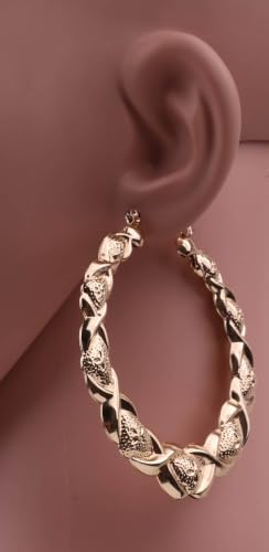 70mm Large Twisted Creole Hoop Earrings for Women, Chunky Lightweight Stainless Steel Statement Hoops, Gold or Silver Tone Textured Earrings with Secure Snap Closure