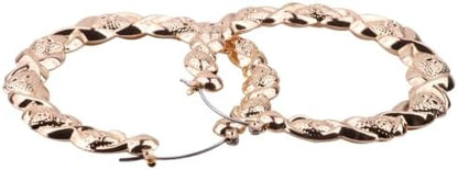 70mm Large Twisted Creole Hoop Earrings for Women, Chunky Lightweight Stainless Steel Statement Hoops, Gold or Silver Tone Textured Earrings with Secure Snap Closure