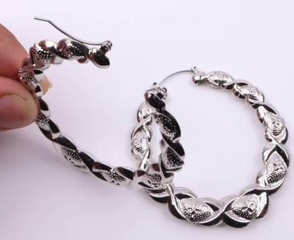 70mm Large Twisted Creole Hoop Earrings for Women, Chunky Lightweight Stainless Steel Statement Hoops, Gold or Silver Tone Textured Earrings with Secure Snap Closure