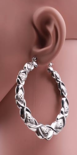 70mm Large Twisted Creole Hoop Earrings for Women, Chunky Lightweight Stainless Steel Statement Hoops, Gold or Silver Tone Textured Earrings with Secure Snap Closure