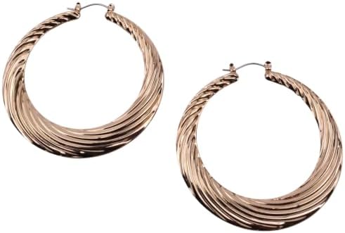 55mm Large Twisted Creole Hoop Earrings for Women, Lightweight Stainless Steel Statement Earrings, Hypoallergenic Gold or Silver Tone Fashion Hoops with Secure Snap Closure