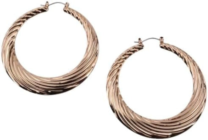 55mm Large Twisted Creole Hoop Earrings for Women, Lightweight Stainless Steel Statement Earrings, Hypoallergenic Gold or Silver Tone Fashion Hoops with Secure Snap Closure