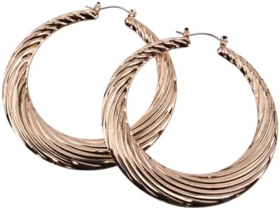 55mm Large Twisted Creole Hoop Earrings for Women, Lightweight Stainless Steel Statement Earrings, Hypoallergenic Gold or Silver Tone Fashion Hoops with Secure Snap Closure