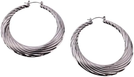 55mm Large Twisted Creole Hoop Earrings for Women, Lightweight Stainless Steel Statement Earrings, Hypoallergenic Gold or Silver Tone Fashion Hoops with Secure Snap Closure
