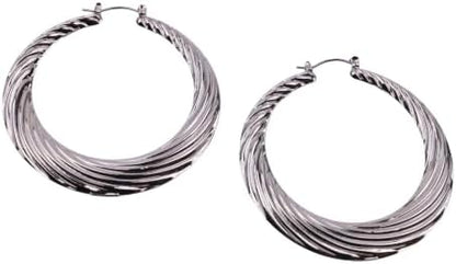 55mm Large Twisted Creole Hoop Earrings for Women, Lightweight Stainless Steel Statement Earrings, Hypoallergenic Gold or Silver Tone Fashion Hoops with Secure Snap Closure