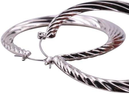 55mm Large Twisted Creole Hoop Earrings for Women, Lightweight Stainless Steel Statement Earrings, Hypoallergenic Gold or Silver Tone Fashion Hoops with Secure Snap Closure