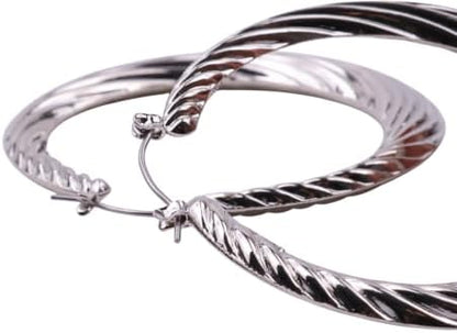 55mm Large Twisted Creole Hoop Earrings for Women, Lightweight Stainless Steel Statement Earrings, Hypoallergenic Gold or Silver Tone Fashion Hoops with Secure Snap Closure