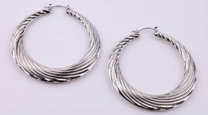 55mm Large Twisted Creole Hoop Earrings for Women, Lightweight Stainless Steel Statement Earrings, Hypoallergenic Gold or Silver Tone Fashion Hoops with Secure Snap Closure