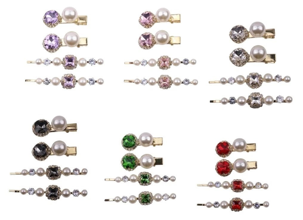 Crystal Pearl Gold Bobby Pins Hair Clips Decorative Slides for Women Wedding Party (Pack of 4)