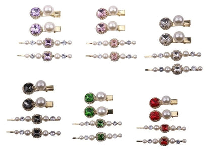 Crystal Pearl Gold Bobby Pins Hair Clips Decorative Slides for Women Wedding Party (Pack of 4)