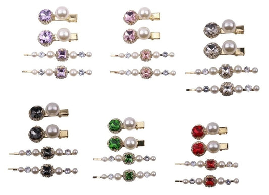 Crystal Pearl Gold Bobby Pins Hair Clips Decorative Slides for Women Wedding Party (Pack of 4)