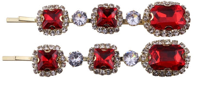 Ruby Crystal Stone Bobby Pins Hair Clips Decorative Slides for Women Party Wedding (Pack of 4)