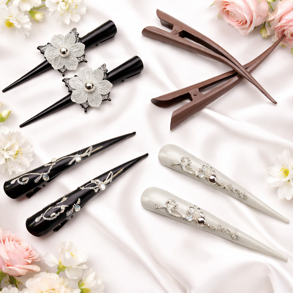 Large Metal Beak Hair Clip Concorde Pelican Clip with Crystals Glitter for Women Hair Styling