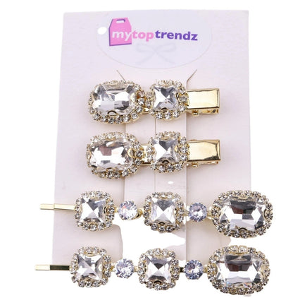 Ruby Crystal Stone Bobby Pins Hair Clips Decorative Slides for Women Party Wedding (Pack of 4)