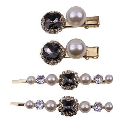 Crystal Pearl Gold Bobby Pins Hair Clips Decorative Slides for Women Wedding Party (Pack of 4)