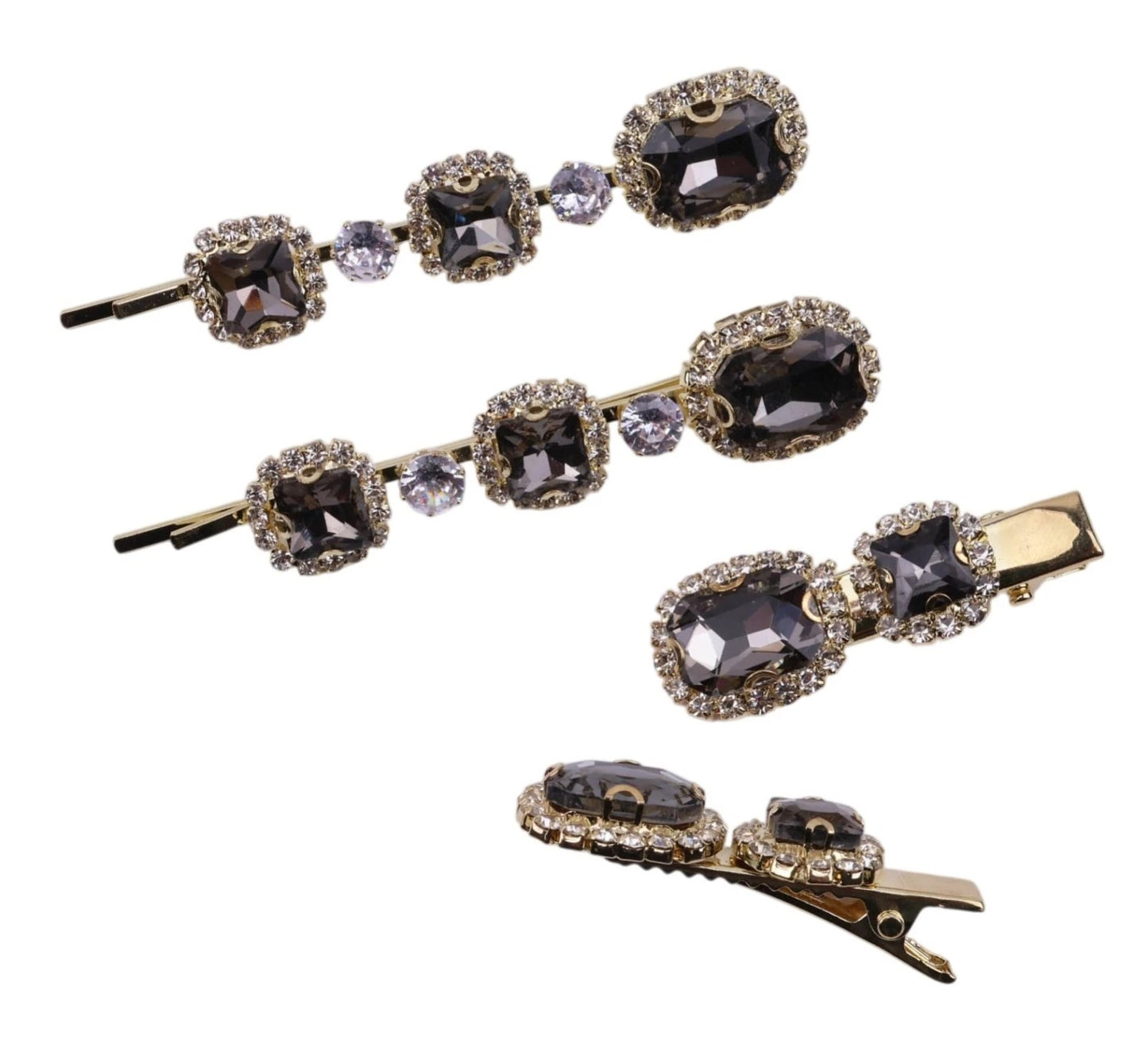 Ruby Crystal Stone Bobby Pins Hair Clips Decorative Slides for Women Party Wedding (Pack of 4)