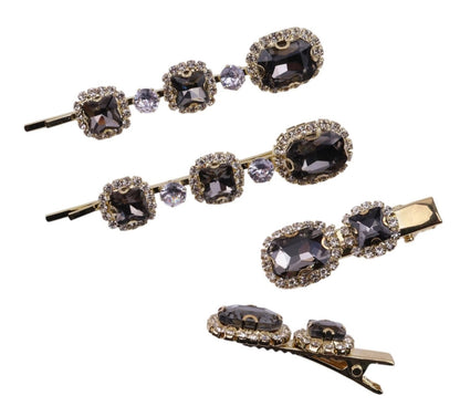 Ruby Crystal Stone Bobby Pins Hair Clips Decorative Slides for Women Party Wedding (Pack of 4)
