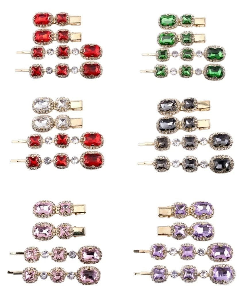 Ruby Crystal Stone Bobby Pins Hair Clips Decorative Slides for Women Party Wedding (Pack of 4)