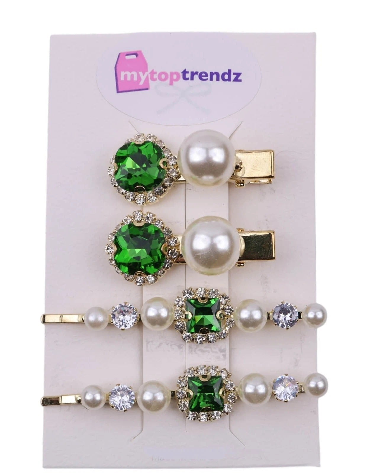 Crystal Pearl Gold Bobby Pins Hair Clips Decorative Slides for Women Wedding Party (Pack of 4)