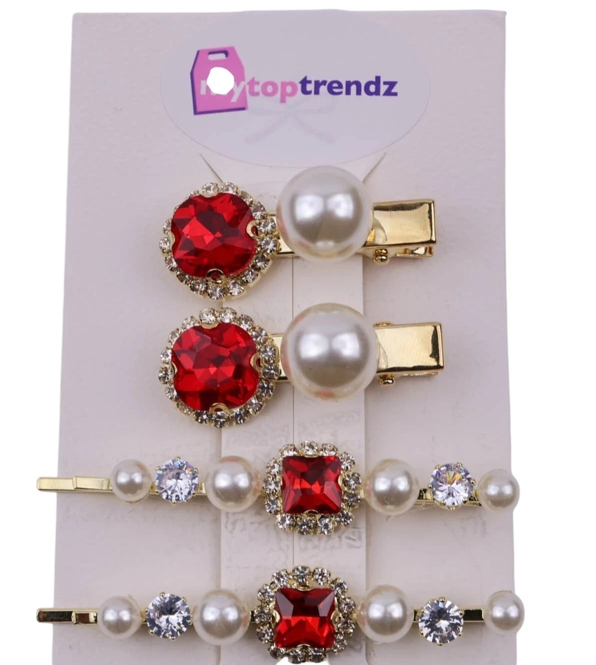 Crystal Pearl Gold Bobby Pins Hair Clips Decorative Slides for Women Wedding Party (Pack of 4)