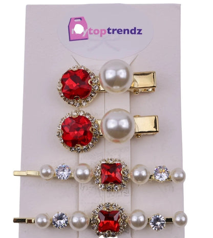 Crystal Pearl Gold Bobby Pins Hair Clips Decorative Slides for Women Wedding Party (Pack of 4)