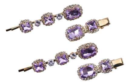 Ruby Crystal Stone Bobby Pins Hair Clips Decorative Slides for Women Party Wedding (Pack of 4)