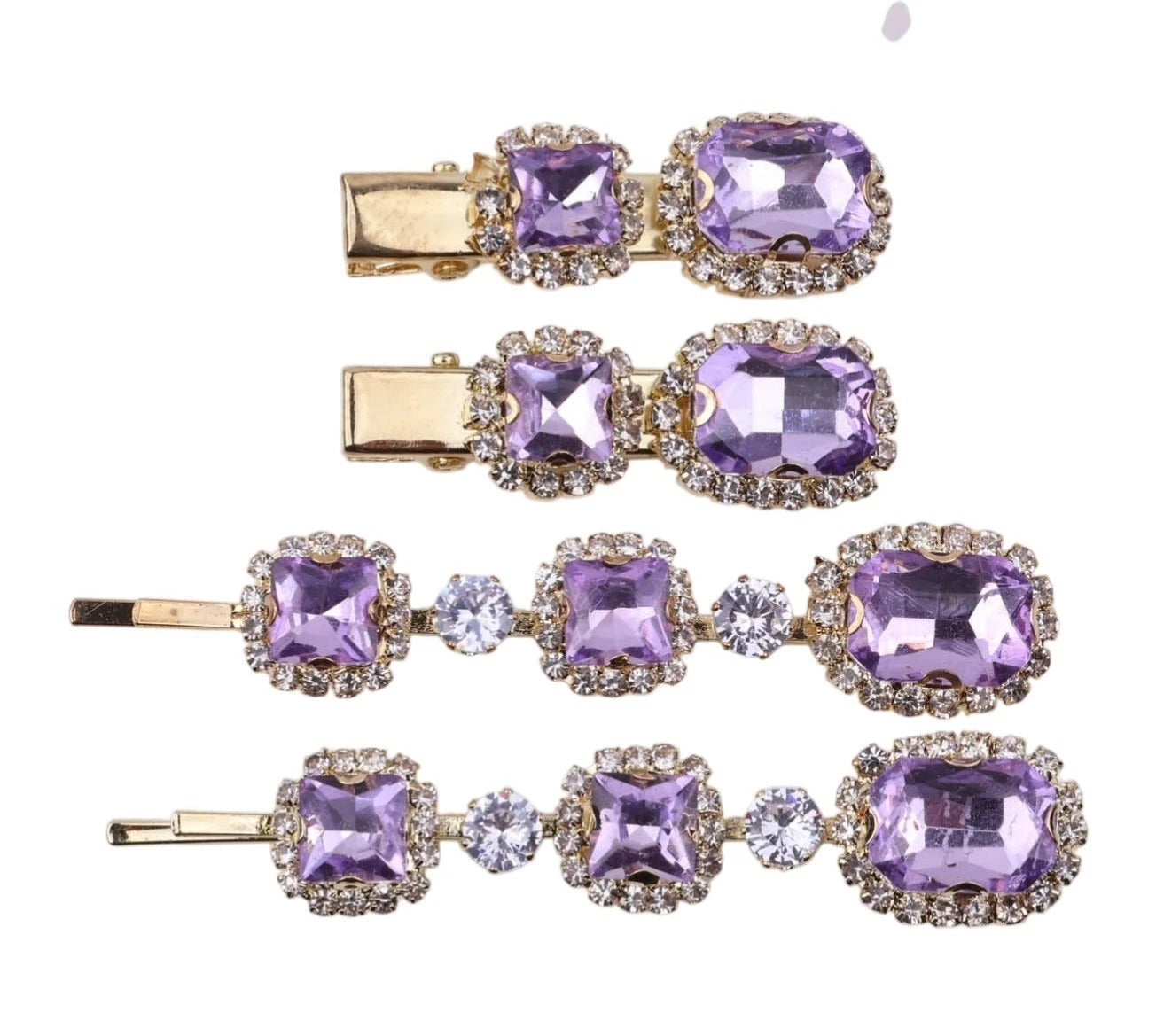 Ruby Crystal Stone Bobby Pins Hair Clips Decorative Slides for Women Party Wedding (Pack of 4)