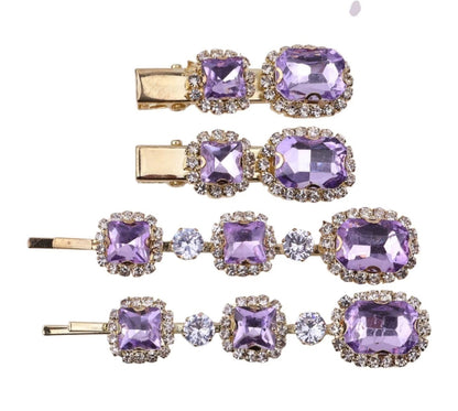 Ruby Crystal Stone Bobby Pins Hair Clips Decorative Slides for Women Party Wedding (Pack of 4)