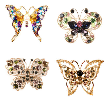 Vintage Butterfly Brooch Pin, Rhinestones, Crystal Brooches, Ladies' and Girls' Scarf Clips
