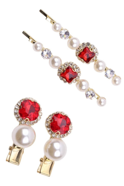 Crystal Pearl Gold Bobby Pins Hair Clips Decorative Slides for Women Wedding Party (Pack of 4)