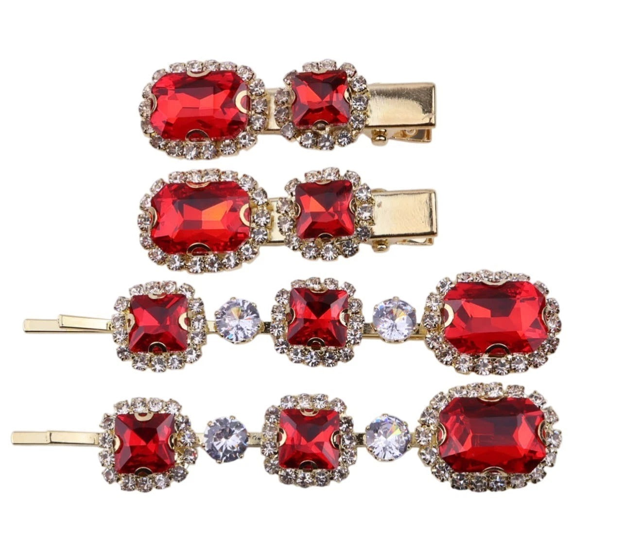 Ruby Crystal Stone Bobby Pins Hair Clips Decorative Slides for Women Party Wedding (Pack of 4)