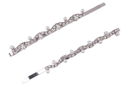 2 pcs Rhinestone slim metal bobby pins