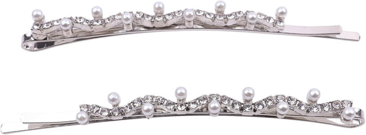 2 pcs Rhinestone slim metal bobby pins