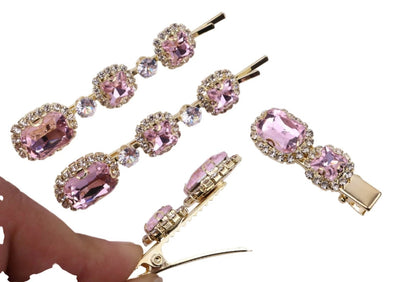 Ruby Crystal Stone Bobby Pins Hair Clips Decorative Slides for Women Party Wedding (Pack of 4)
