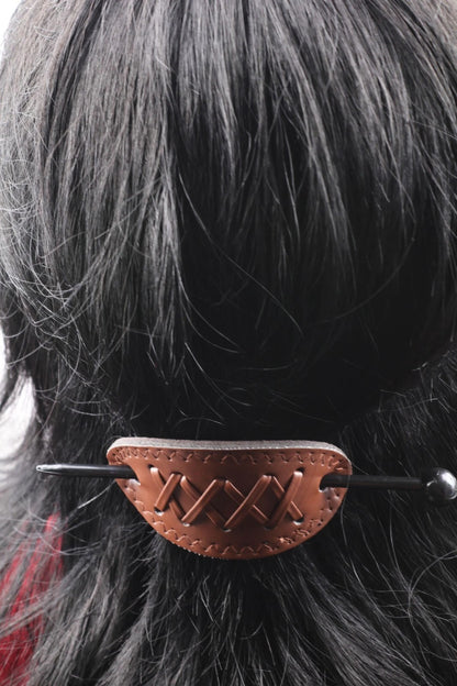 Wide Barrette Hair Clip with Stick – Faux Leather Ponytail Holder for Women