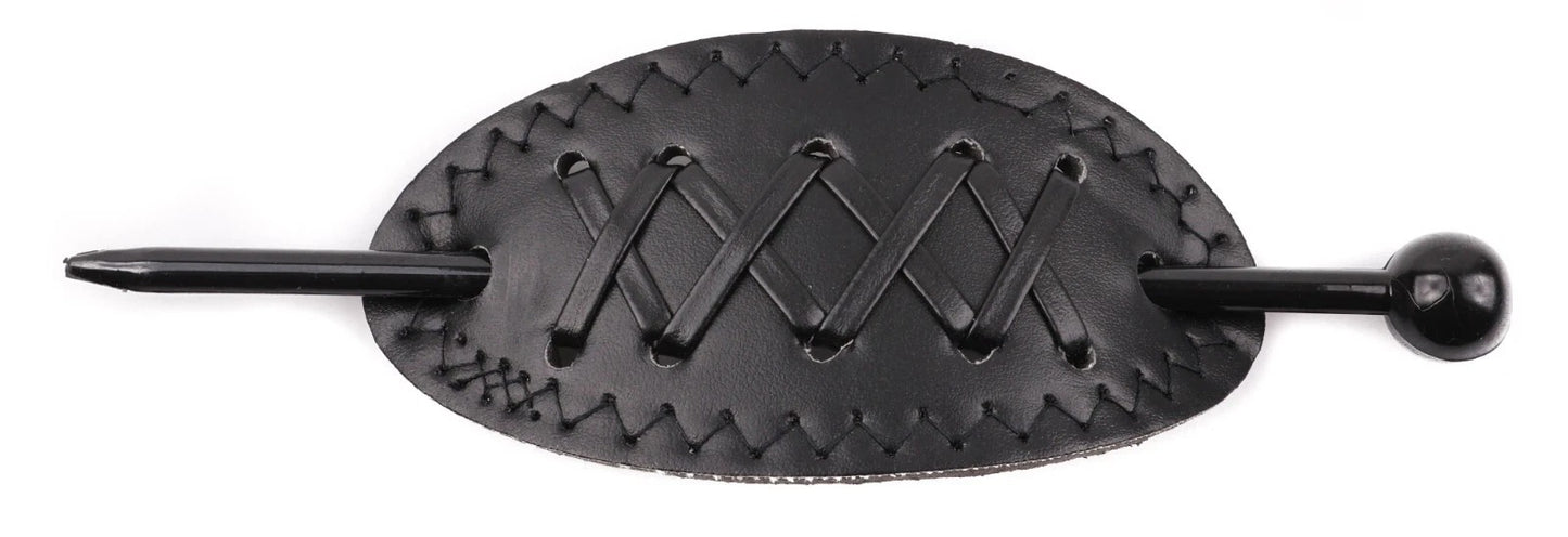 Wide Barrette Hair Clip with Stick – Faux Leather Ponytail Holder for Women