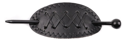 Wide Barrette Hair Clip with Stick – Faux Leather Ponytail Holder for Women