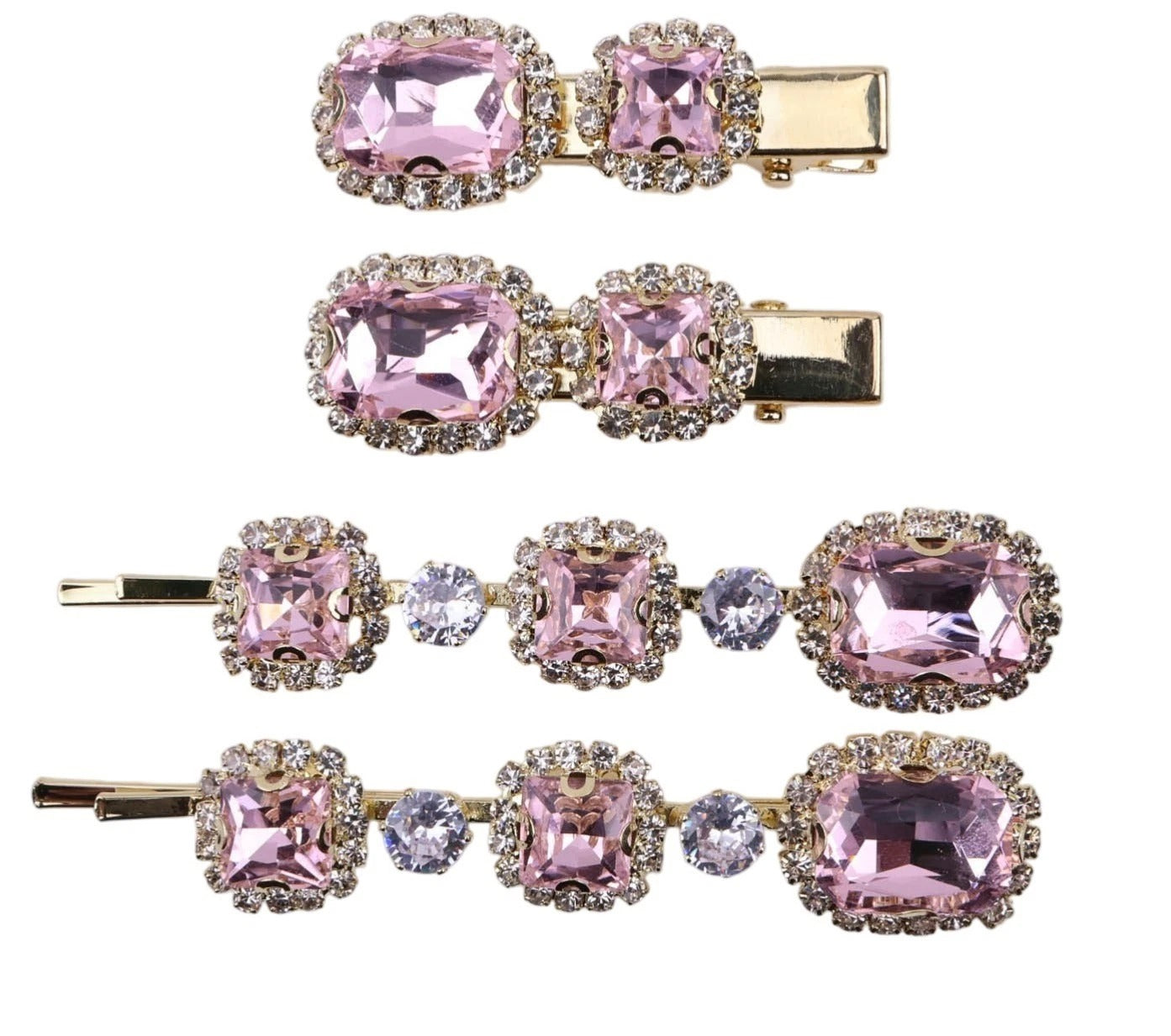 Ruby Crystal Stone Bobby Pins Hair Clips Decorative Slides for Women Party Wedding (Pack of 4)