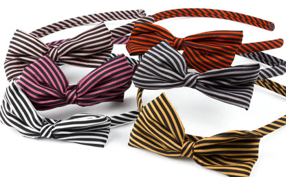 Classic Striped Bow Headband | Thin Satin Covered Hair Accessory