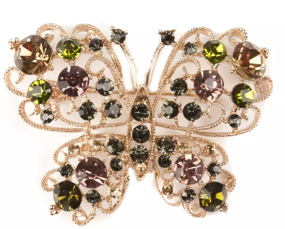 Vintage Butterfly Brooch Pin, Rhinestones, Crystal Brooches, Ladies' and Girls' Scarf Clips