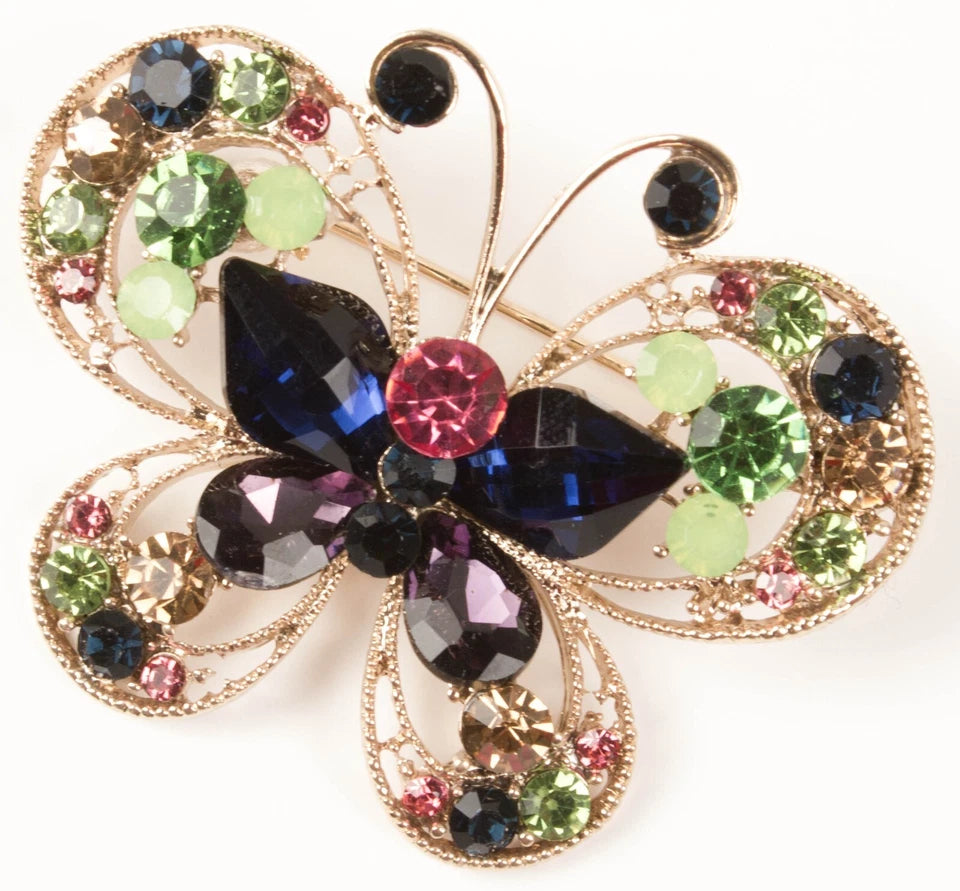Vintage Butterfly Brooch Pin, Rhinestones, Crystal Brooches, Ladies' and Girls' Scarf Clips