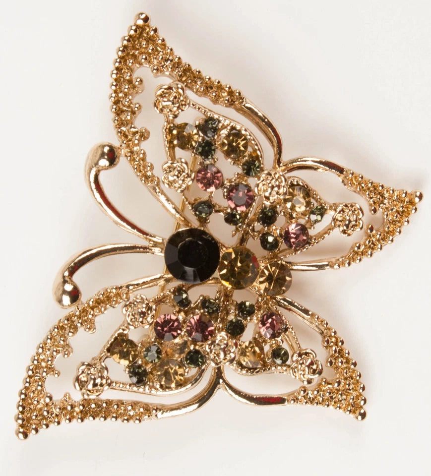 Vintage Butterfly Brooch Pin, Rhinestones, Crystal Brooches, Ladies' and Girls' Scarf Clips